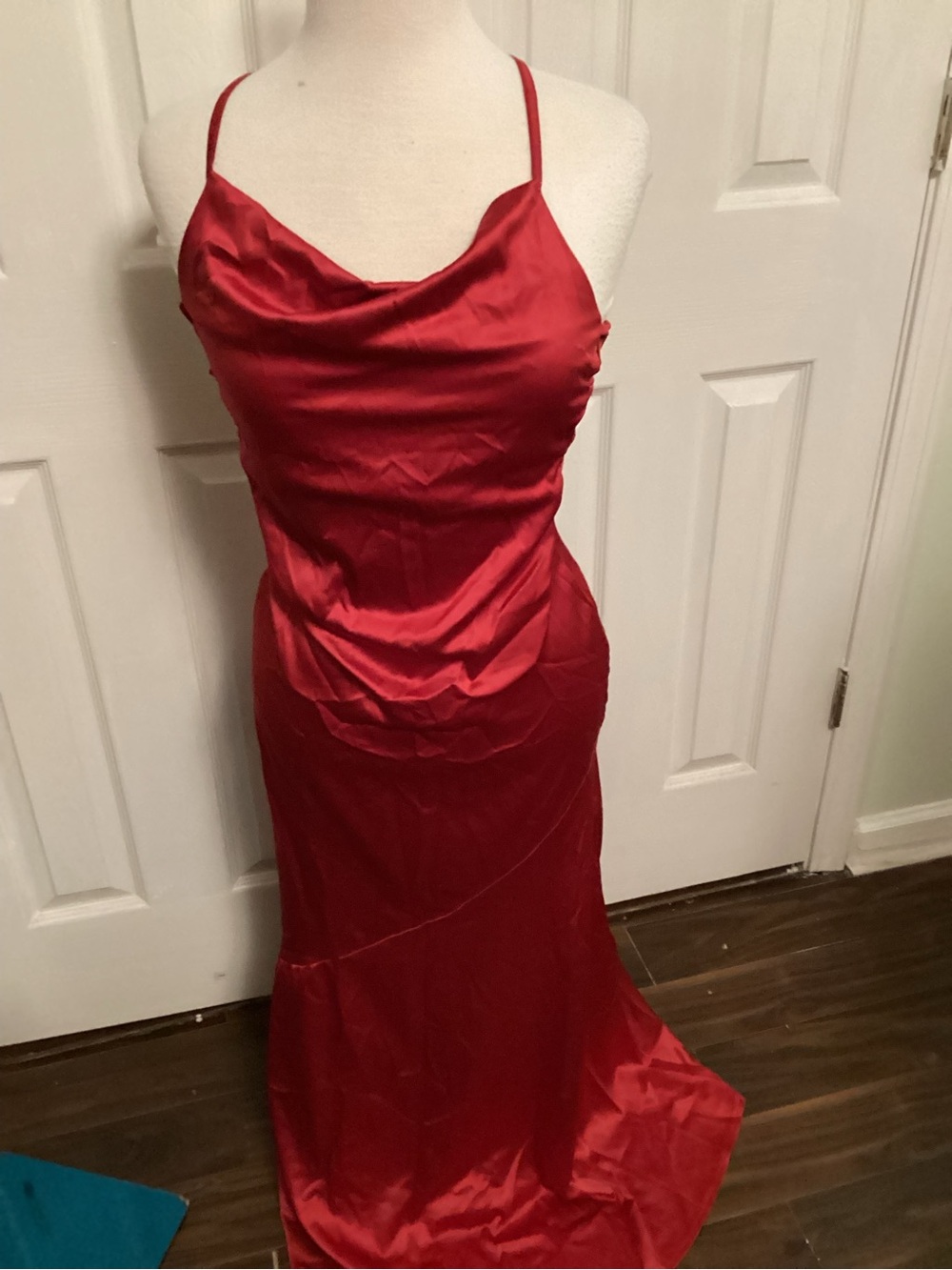 Red Satin Cowl Neck Slip Dress - Women